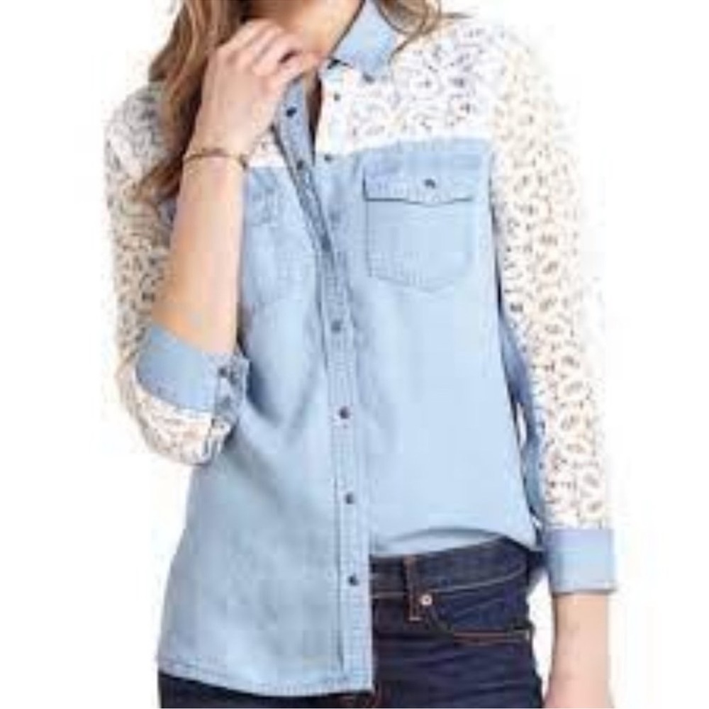 NEW Anthropologie Postmark Chambray-Lace Size 10